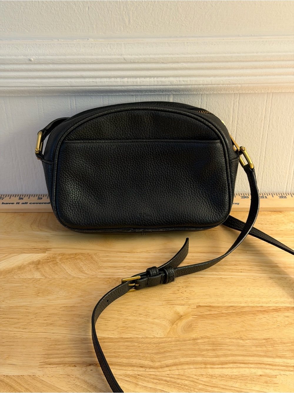 J. Crew Black Pebbled Leather Crossbody Bag with Gold Hardware